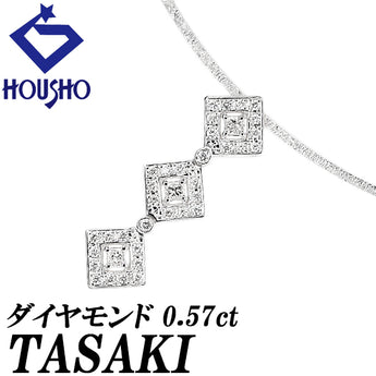 TASAKI Diamond Necklace K18 White Gold TASAKI 2-way 3-row irregular cut fancy cut princess cut square [Used] [125110]