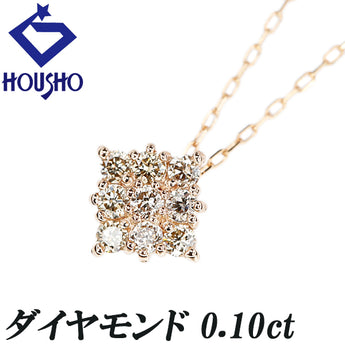 Diamond necklace, K18 pink gold, square, delicate [Used] [125495]