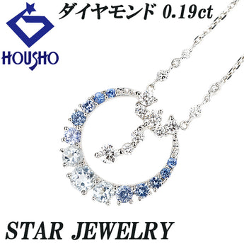 Star Jewelry Diamond Necklace Blue Sapphire Aquamarine Pt950 STAR JEWELRY Crescent Moon Circle Round Circle [Used] [125505]