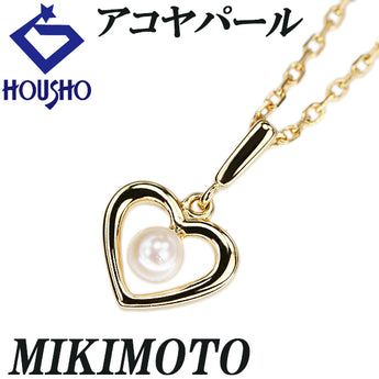 MIKIMOTO Akoya pearl necklace, K18 yellow gold, MIKIMOTO heart, single pearl, openwork [Used] [125529]