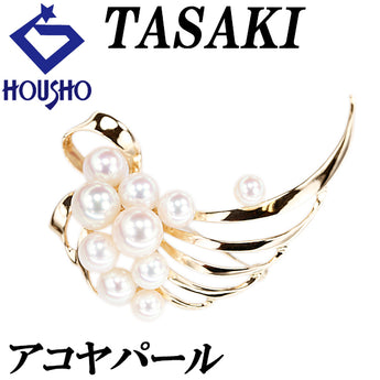 タサキ 田崎真珠 アコヤ真珠 ブローチ K14イエローゴールド TASAKI リボン 透かし【中古】【125921】