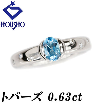 Blue topaz ring, diamond, Pt900 [Used] [125943]