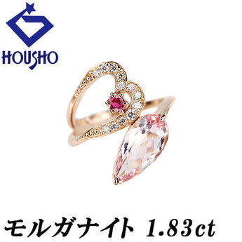 モルガナイト リング  ルビー ダイヤモンド K18ピンクゴールド ピンキーリング ハート 透かし【中古】【900038】