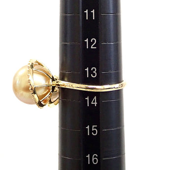 白蝶真珠(南洋真珠) リング アコヤ真珠 ダイヤモンド K18イエローゴールド 細め 華奢【中古】【900043】