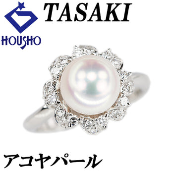 タサキ 田崎真珠 アコヤ真珠 リング ダイヤモンド Pt950 TASAKI 花 フラワー 植物 ボタニカル【中古】【900071】