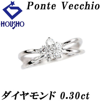 ポンテヴェキオ ダイヤモンド リング  K18ホワイトゴールド Ponte Vecchio 花 フラワー 星 スター 月 ムーン ハート【中古】【900076】