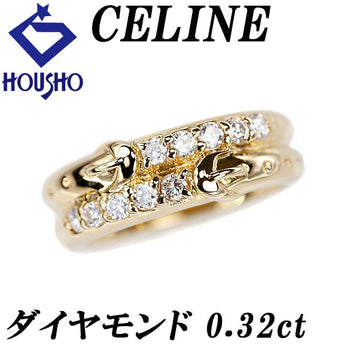セリーヌ ダイヤモンド リング  K18イエローゴールド CELINE ベルト 二連風 重ね付け風【中古】【900077】