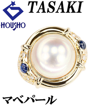 タサキ 田崎真珠 マベパール リング ダイヤモンド サファイア K18イエローゴールド TASAKI【中古】【900102】