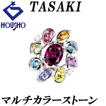 タサキ 田崎真珠 ロードライトガーネット ペンダントトップ ダイヤモンド マルチカラーストーン K18ホワイトゴールド TASAKI 透かし【中古】【900118】