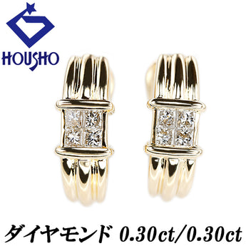 Diamond earrings, K18 yellow gold, princess cut, modified cut, fancy cut [Used] [900159]