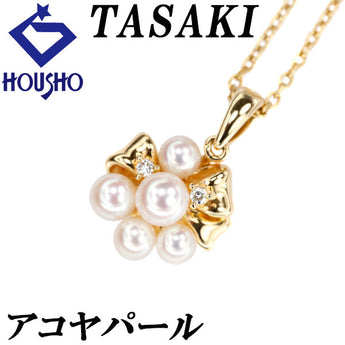 タサキ 田崎真珠 アコヤ真珠 ネックレス ダイヤモンド K18イエローゴールド TASAKI リボン【中古】【900169】