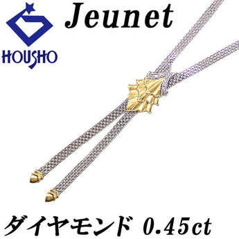Jeunet Diamond Necklace K18 Yellow Gold K18 White Gold Pt900 Jeunet Long Loop Tie Pear Texture Matte [Used] [900180]