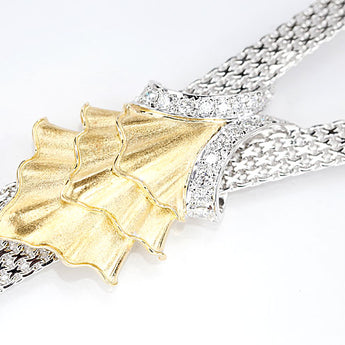 Jeunet Diamond Necklace K18 Yellow Gold K18 White Gold Pt900 Jeunet Long Loop Tie Pear Texture Matte [Used] [900180]