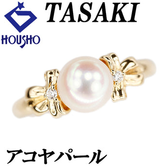 タサキ 田崎真珠 アコヤ真珠 リング ダイヤモンド K18イエローゴールド TASAKI リボン【中古】【900202】