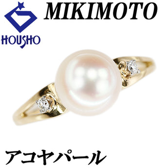 MIKIMOTO Akoya pearl ring, diamond, K18 yellow gold, MIKIMOTO, openwork [Used] [900205]