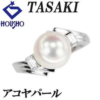 TASAKI Akoya Pearl Ring Diamond Pt900 TASAKI Deformed Cut Fancy Cut Baguette Cut [Used] [900218]