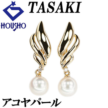 TASAKI Akoya Pearl Earrings Diamond K18 Yellow Gold TASAKI Wings Swinging [Used] [900231]
