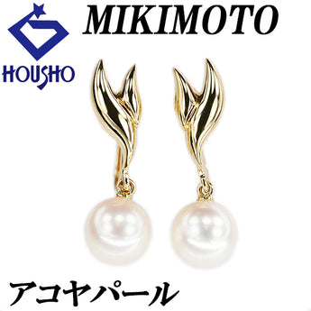 MIKIMOTO Akoya pearl earrings, K18 yellow gold, MIKIMOTO, single pearl, dangling [Used] [900232]