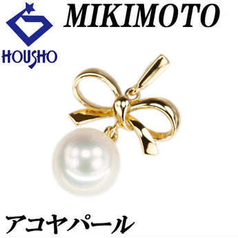 ミキモト アコヤ真珠 ペンダントトップ K18イエローゴールド MIKIMOTO リボン 一粒パール 揺れる【中古】【900261】