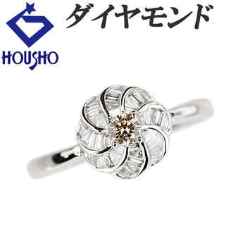 ダイヤモンド リング K18ホワイトゴールド 花 フラワー 植物 ボタニカル 変形カット ファンシーカット テーパーカット【中古】【900287】
