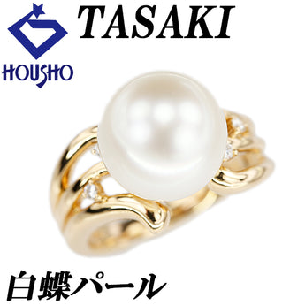 TASAKI Tasaki Pearl White Pearl (South Sea Pearl) Ring Diamond K18 Yellow Gold TASAKI Openwork [Used] [900310]