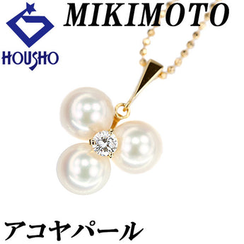 MIKIMOTO Akoya pearl necklace, diamond, K18 yellow gold [Used] [900382]