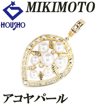 MIKIMOTO Akoya pearl pendant top diamond K18 yellow gold MIKIMOTO drop teardrop watermark [used] [900385]