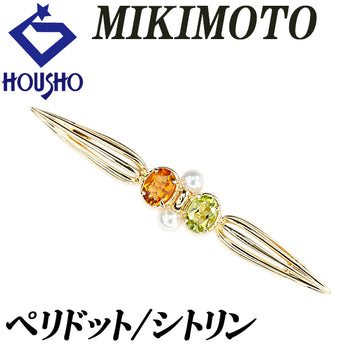 ミキモト ペリドット ブローチ シトリン アコヤ真珠 K18イエローゴールド MIKIMOTO 透かし【中古】【900401】