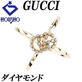 Gucci Diamond Ring K18 Yellow Gold GUCCI #8 Double G Cross [Used] [900413]