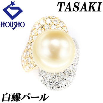 TASAKI Tasaki Pearl White South Sea Pearl Ring Diamond K18 Yellow Gold Pt900 TASAKI Pavé Wide Thick [Used] [900415]
