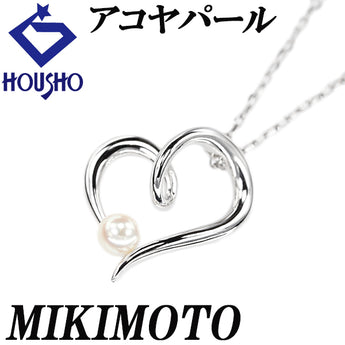 MIKIMOTO Akoya pearl necklace, K18 white gold, MIKIMOTO heart, single pearl, openwork [Used] [900461]