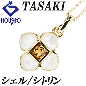 タサキ 田崎真珠 シトリン ネックレス シェル K18イエローゴールド TASAKI 花 フラワー 植物 ボタニカル【中古】【900463】