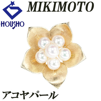 MIKIMOTO Akoya pearl brooch, K14 yellow gold, MIKIMOTO pendant top, 2-way, flower, plant, botanical, matte finish, matte finish [Used] [900464]