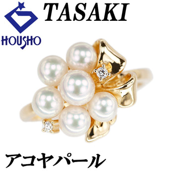 タサキ 田崎真珠 アコヤ真珠 リング ダイヤモンド K18イエローゴールド TASAKI リボン ベビーパール【中古】【900502】