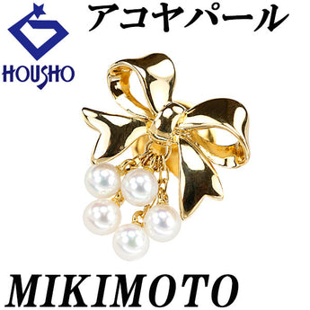 ミキモト アコヤ真珠 ブローチ K18イエローゴールド MIKIMOTO リボン ピンブローチ 揺れる ベビーパール【中古】【900510】