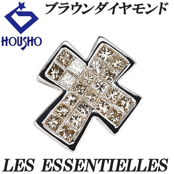 笠原真寿美/レ・エッセンシャル ブラウンダイヤモンド ペンダントトップ K18ホワイトゴールド KASAHARA MASUMI/LES ESSENTIELLES クロス 十字 ミステリーセッティング プリンセスカット 変形カット ファンシーカット【中古】【900513】
