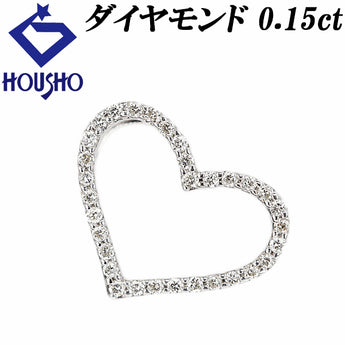 Diamond pendant top, K18 white gold, heart, openwork, delicate [Used] [900515]