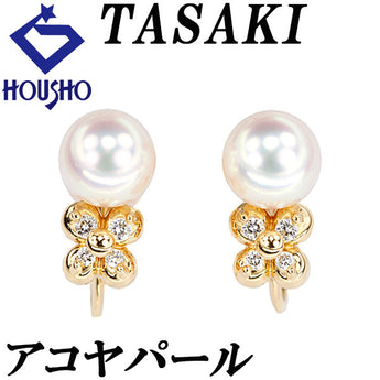 タサキ 田崎真珠 アコヤ真珠 イヤリング ダイヤモンド ダイヤモンド K18イエローゴールド TASAKI 花 フラワー 植物 ボタニカル【中古】【900542】