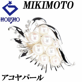 ミキモト アコヤ真珠 ブローチ ダイヤモンド K14ホワイトゴールド MIKIMOTO ペンダントトップ 透かし ボタニカル リーフ【中古】【900544】