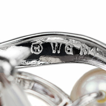 ミキモト アコヤ真珠 ブローチ ダイヤモンド K14ホワイトゴールド MIKIMOTO ペンダントトップ 透かし ボタニカル リーフ【中古】【900544】