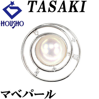 タサキ 田崎真珠 マベパール ブローチ ダイヤモンド K18ホワイトゴールド TASAKI スパイラル 透かし【中古】【900568】