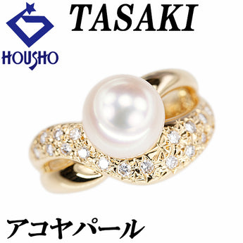 TASAKI Akoya Pearl Ring Diamond K18 Yellow Gold TASAKI Openwork [Used] [900607]