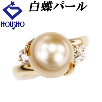 White South Sea pearl (South Sea pearl) ring, brown diamond, K18 yellow gold [Used] [900616]