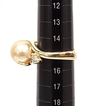White South Sea pearl (South Sea pearl) ring, brown diamond, K18 yellow gold [Used] [900616]