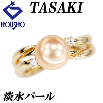 Tasaki Tasaki Pearl Freshwater Pearl Ring Diamond K18 Yellow Gold TASAKI Double Line Wave [Used] [900617]