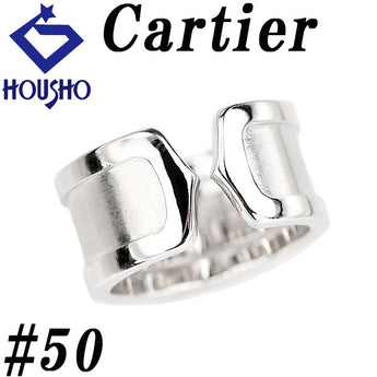 カルティエ C2 リング K18ホワイトゴールド CARTIER ＃50 オープンリング 梨地 ツヤ消し マット 幅広 太め 地金のみ 石なし【中古】【900646】