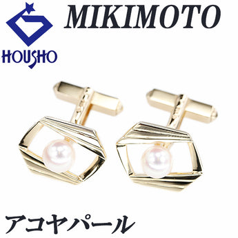 ミキモト アコヤ真珠 カフス K14イエローゴールド MIKIMOTO 透かし ユニセックス メンズ スウィヴル式【中古】【900655】