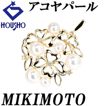 MIKIMOTO Akoya pearl pendant top diamond K18 yellow gold MIKIMOTO clover four-leaf clover flower plant botanical heart openwork [used] [900665]