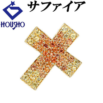 Sapphire pendant top, K18 yellow gold, cross, pave [Used] [900667]