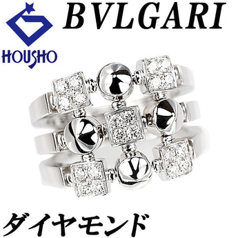 BVLGARI Diamond Lucia Ring, K18 White Gold, BVLGARI, 3-row style, thick, wide, openwork [Used] [900677]
